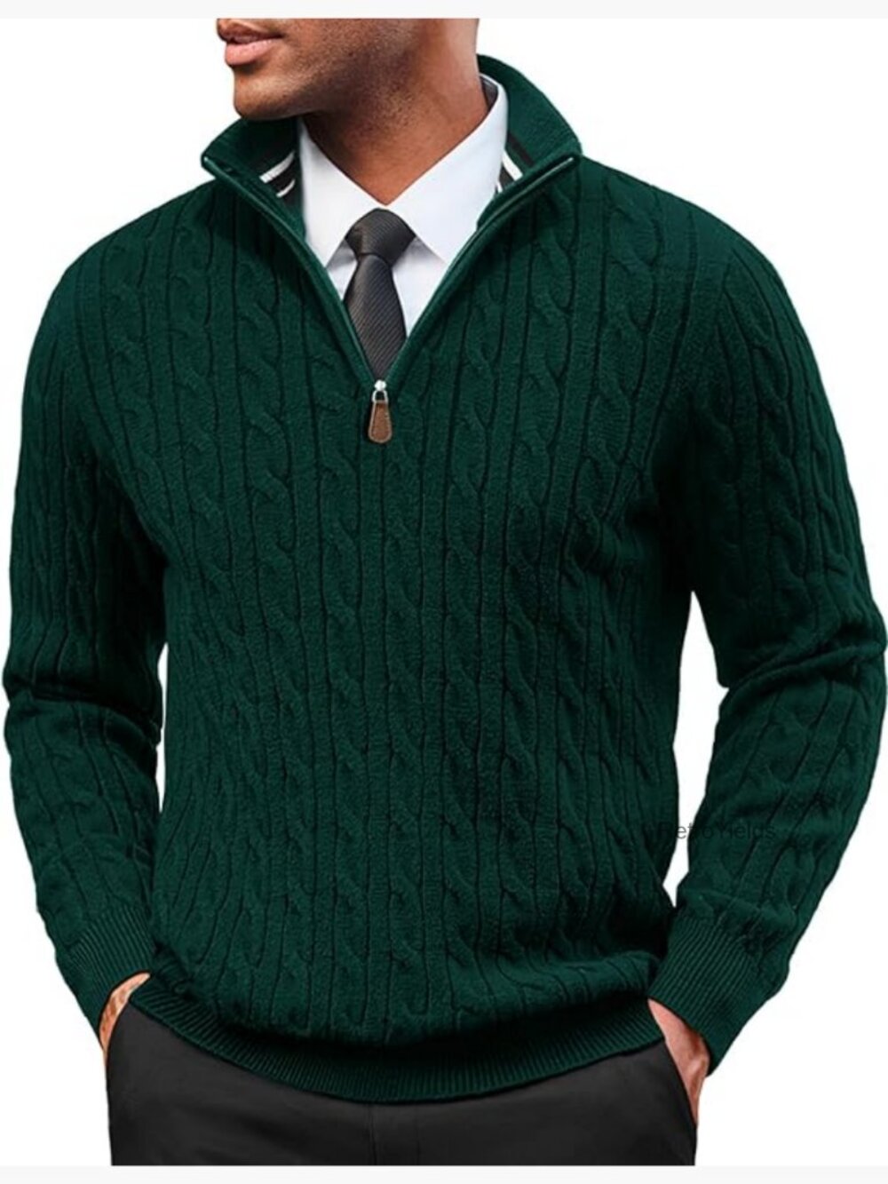 Mens Quarter Zip Cable Knit Pullover Sweater Textured Knitwear
